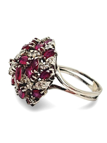 Bague 58 Bague ancienne or blanc diamants 0,35 ct et rubis 58 Facettes