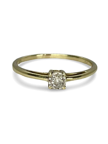 Bague 50 Solitaire or jaune et diamant 0,10 ct 58 Facettes 77901