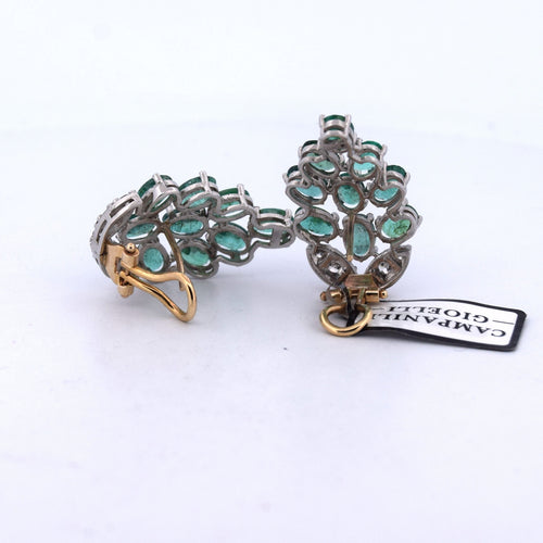 Boucles d'oreilles Boucles d'oreilles en platine ornées d'émeraudes et de diamants 58 Facettes