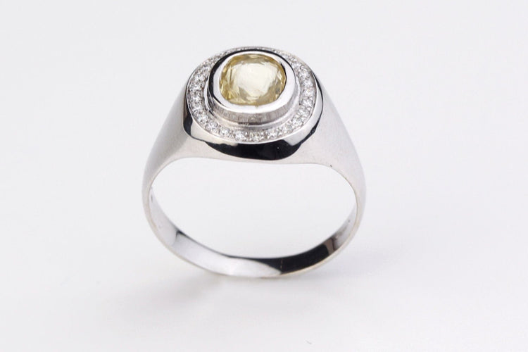 Bague 57 Bague Or blanc Saphir Jaune Diamants 58 Facettes