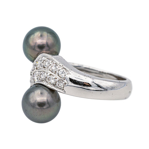 Bague 53 Bague Toi et Moi Or blanc Diamant, Perle 58 Facettes 578034CD