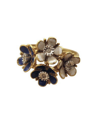 Bague 54 Bague vintage en or jaune et émail, motif bouquet de fleurs 58 Facettes
