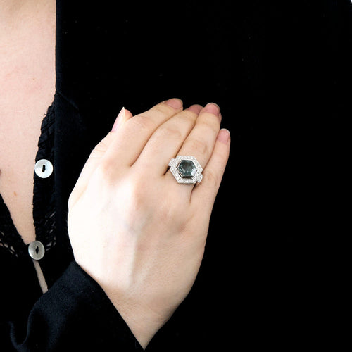Bague Bague hexagonale tourmaline diamants 58 Facettes