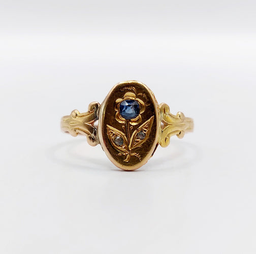 Bague 52.5 Bague art nouveau or rose fleur, saphir et diamants 58 Facettes A05529