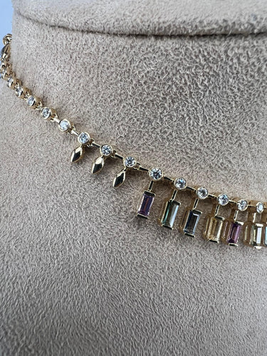 Collier Collier ras du cou en saphir arc-en-ciel et diamant 58 Facettes NECK-461