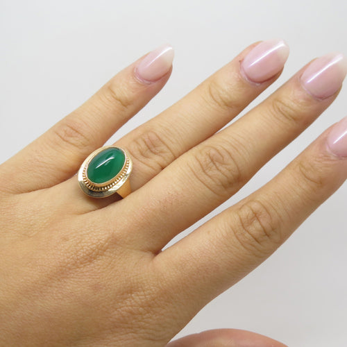 Bague 54 Bague Cabochon de calcédoine verte 58 Facettes