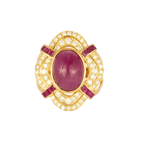 Bague 63 Importante bague or jaune et imposant rubis cabochon 58 Facettes ALGU31