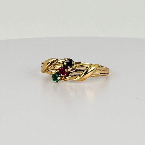Vintage Ring mit Rubin, Smaragd & Blauem Saphir