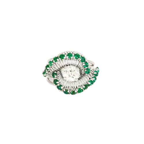 Bague 50 Bague Vintage or, platine, émeraudes et diamants 58 Facettes 1CA00000-23