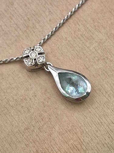 Pendentif Pendentif aigue-marine vintage en or blanc 58 Facettes
