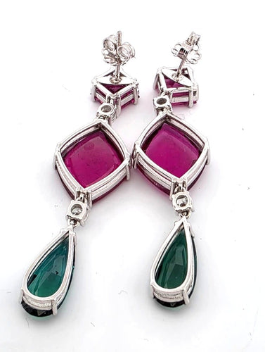 Boucles d'oreilles Boucles d'oreilles en or blanc ornées de rubellite, de tourmaline et de diamants 58 Facettes