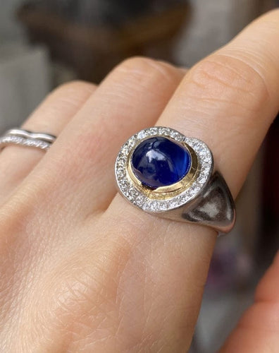 Bague 55 Bague en platine, saphir et diamants 58 Facettes