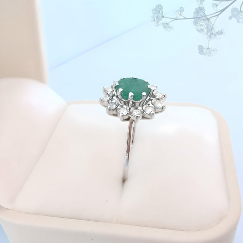 Bague 57.5 Bague marguerite vintage émeraude et diamants 58 Facettes AA 1740