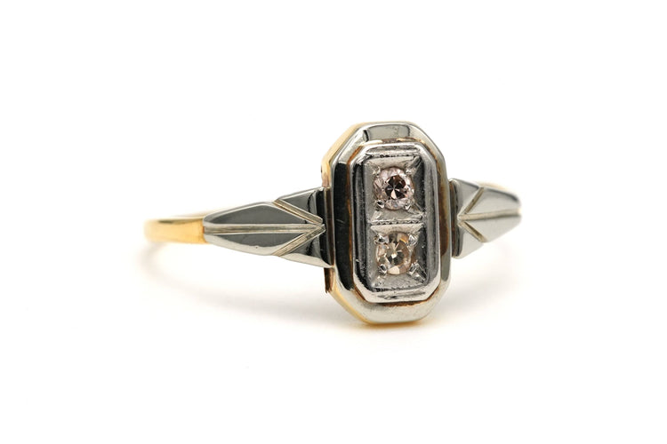 Bague 55 Bague Art Déco or jaune et or blanc, sertie de diamants taille brillant (+-0.05ct) 58 Facettes B768