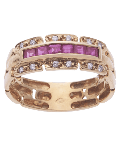 Bague Or rose 18K Saphirs roses Rubis Diamants