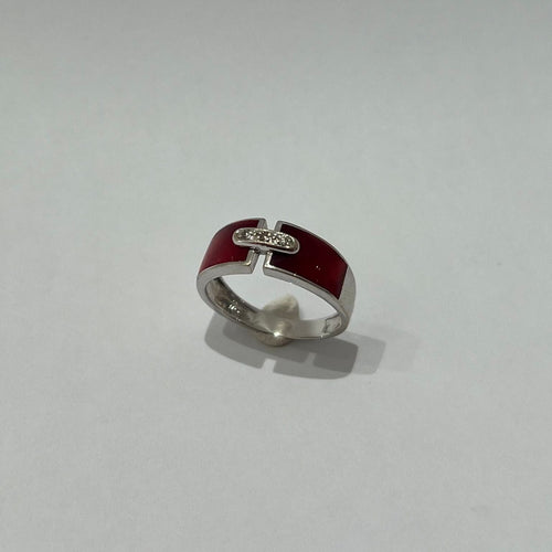 Bague 52 Bague or blanc en résine rouge et diamants 58 Facettes