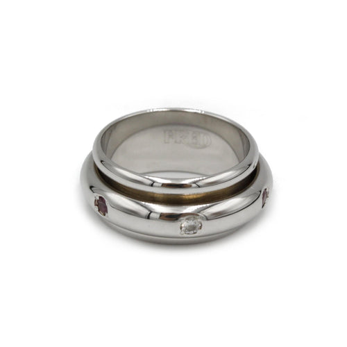 Bague 50 FRED - Bague or blanc diamants rubis 58 Facettes 120119R