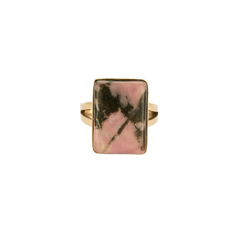 Bague 51 Bague moderniste en or jaune et Rhodonite 58 Facettes SQU3537