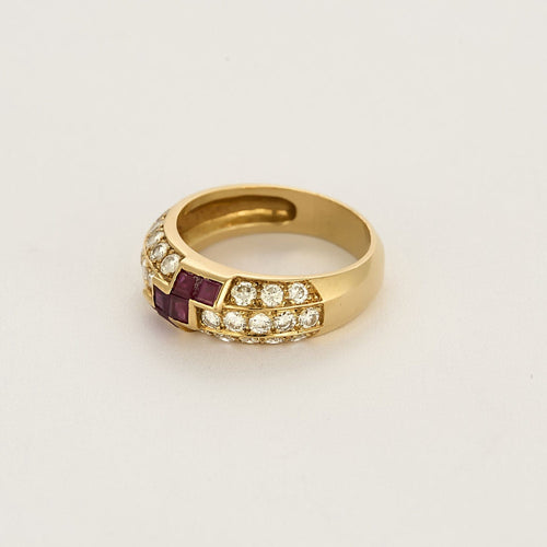 Bague 56,5 Bague en or jaune, diamants et rubis de synthèse 58 Facettes DRE1777
