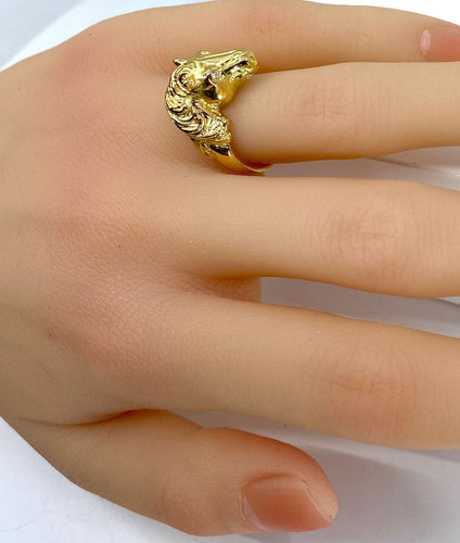 Bague 51 Bague en or jaune, tête de cheval et diamants 58 Facettes AB643