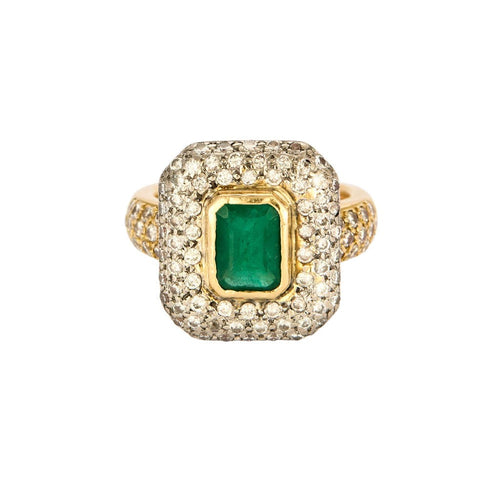 Bague 52 Bague or jaune et gris, émeraude et diamants 58 Facettes LOR3508