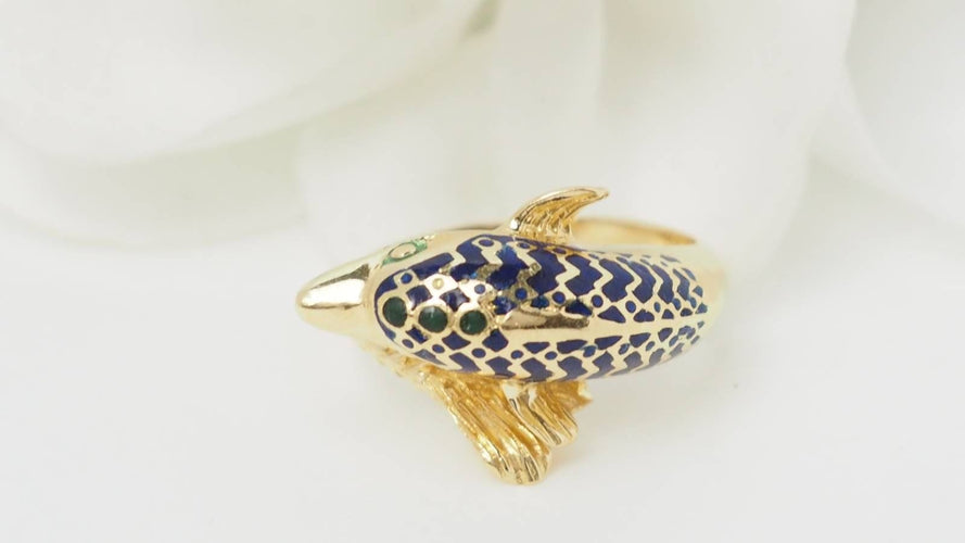 Bague 50 Bague Dauphin en or jaune et émail 58 Facettes 32581