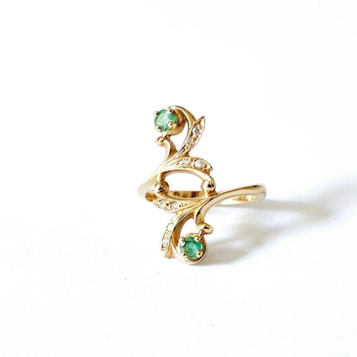 Bague 53 Bague or jaune - Emeraudes et diamants 58 Facettes