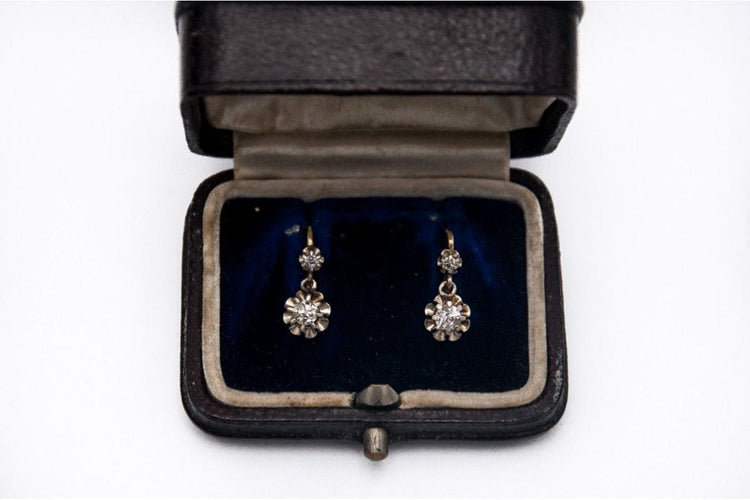 Boucles d'oreilles Boucles d'oreilles anciennes en or français avec diamants taille ancienne 0,68ct - années 1930. 58 Facettes 9579
