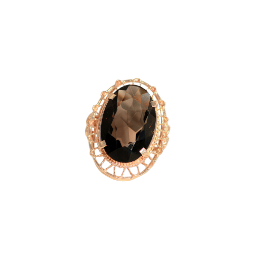 Bague 56 Bague Art Nouveau en or ornée d'un gros quartz fumé 58 Facettes