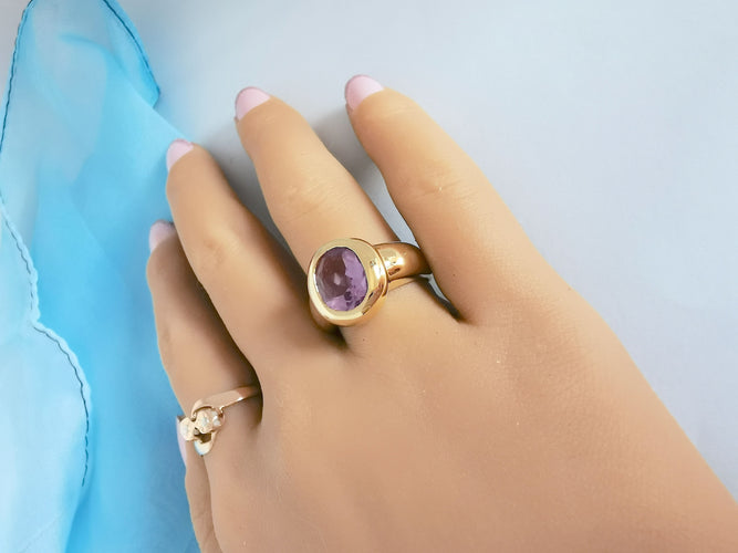 Bague 57.5 Bague Améthyste ovale en solitaire Or Jaune 18K 58 Facettes 1687