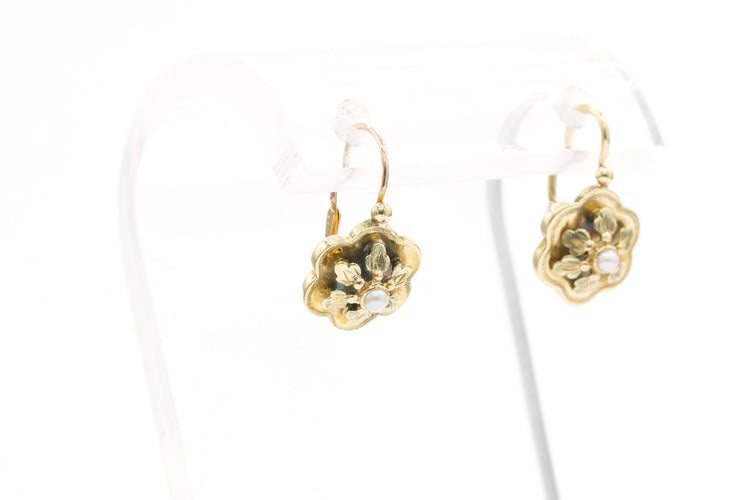 Boucles d'oreilles Boucles d'oreilles Art Nouveau en or jaune serties de perles 58 Facettes B424