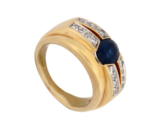 Bague 53 bague style art deco t53 saphir 1.65ct diamants 0.16ct or jaune 18k 12.2g 58 Facettes 268366