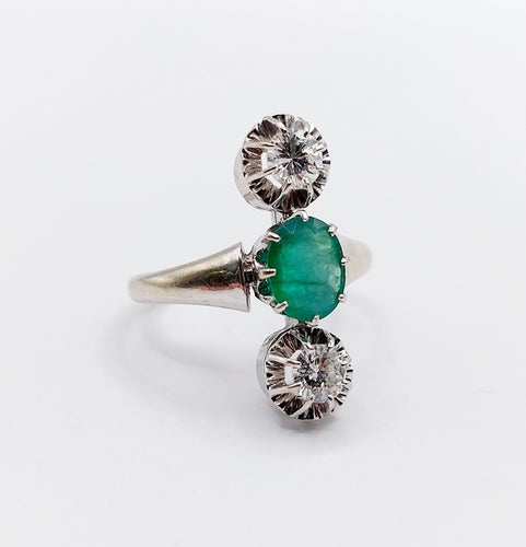 Bague 50 Bague marquise art deco or blanc 18k émeraude et diamants 58 Facettes A06115