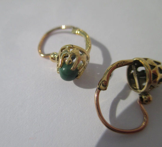 Boucles d'oreilles Boucles d’oreilles dormeuses anciennes or rose, malachite 58 Facettes