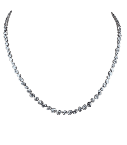Collier White gold bezel setting mixed diamonds tennis necklace 58 Facettes NECK-459