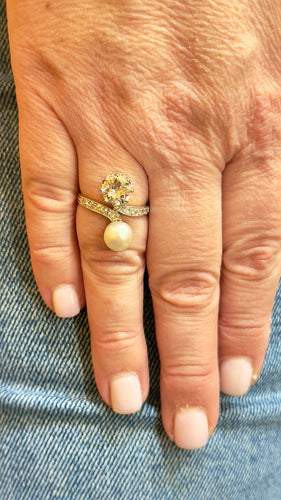 Bague Bague ancienne en or et platine, diamants et perle 58 Facettes