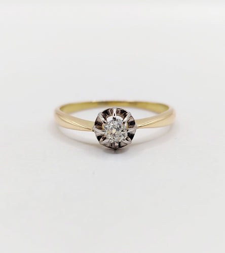 Bague 52 Bague solitaire antique or jaune, diamant taille ancienne 0.14 carat (circa 1900) 58 Facettes A05954
