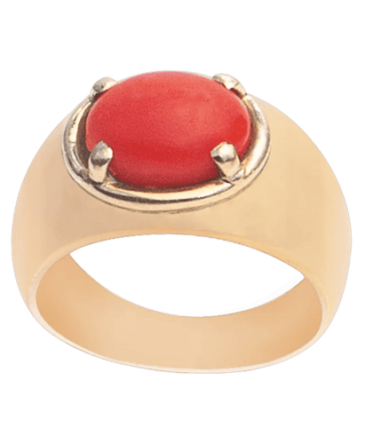 Bague 53 Bague Or jaune 18K Corail cabochon rouge 58 Facettes BO210449/ROUGECABOCHON/PHOTO
