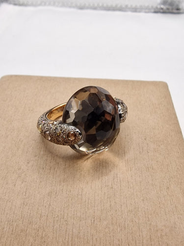 Bague 51 Pomellato - Bague Tango en or rose, quartz fumé et diamants bruns 58 Facettes