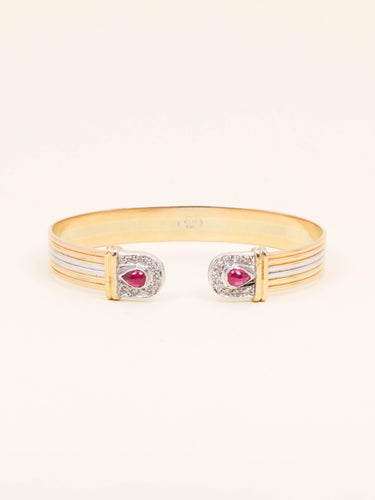 Bracelet Bracelet jonc ouvert 3 ors rubis diamants 58 Facettes 1211.1