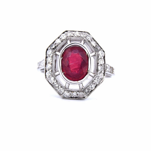 Bague 54 Bague Art Déco or blanc rubis diamants 58 Facettes