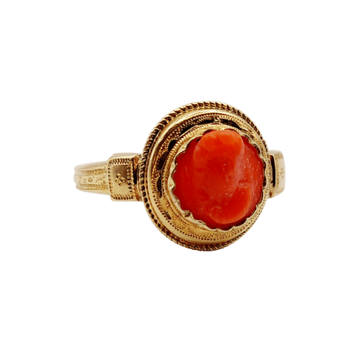 Bague 44 Bague or rose, camée corail monture finement ciselée (circa 1900) 58 Facettes A06370