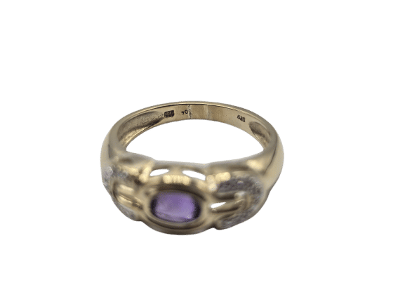 Bague 54 Bague OR Jaune 14k sertie d'une tourmaline au centre et d'éclats de diamants sur les côtés 58 Facettes 1-0000437/5