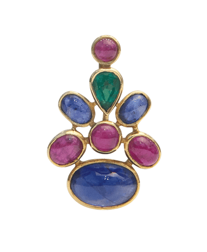 Pendentif Cabochons Précieux Or jaune 18K Émeraude Rubis Saphir