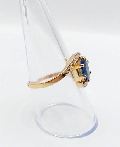 Bague tourbillon vintage or jaune, saphir 1,20 carat et diamants 58 Facettes A06237