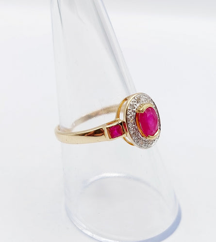 Bague 55 Bague pompadour vintage or jaune, rubis, diamants et de rubis carrés 58 Facettes A05077