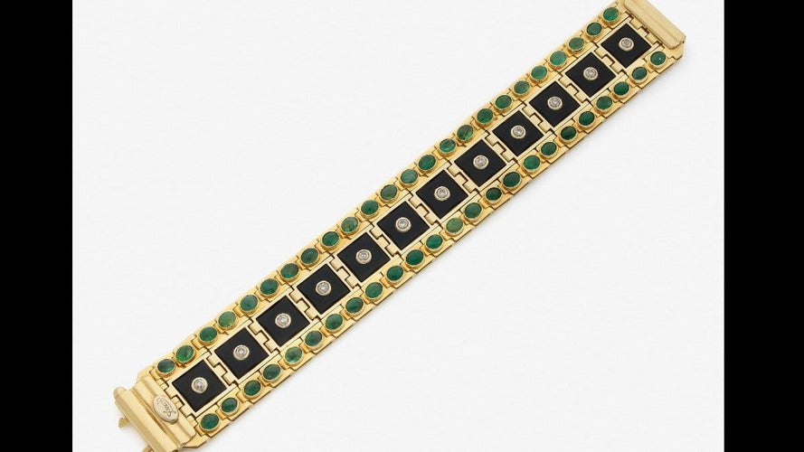 Bracelet Large Bracelet Articulé Or signé Zancan - Emeraudes, Diamants, Onyx 58 Facettes