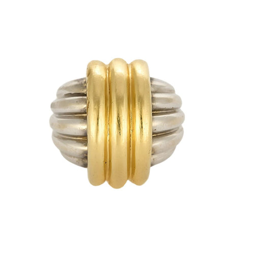 Bague 55 Importante bague moderniste en or jaune et or gris 58 Facettes REU0872