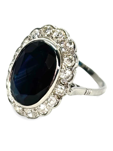 Bague platine saphir 4 ct et diamants 0,50 ct