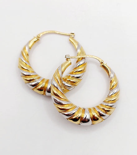 Boucles d'oreilles Créoles vintage or blanc et or jaune 58 Facettes A05948